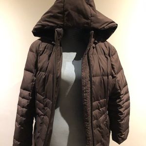 Ankle length chocolate Calvin Klein down jacket